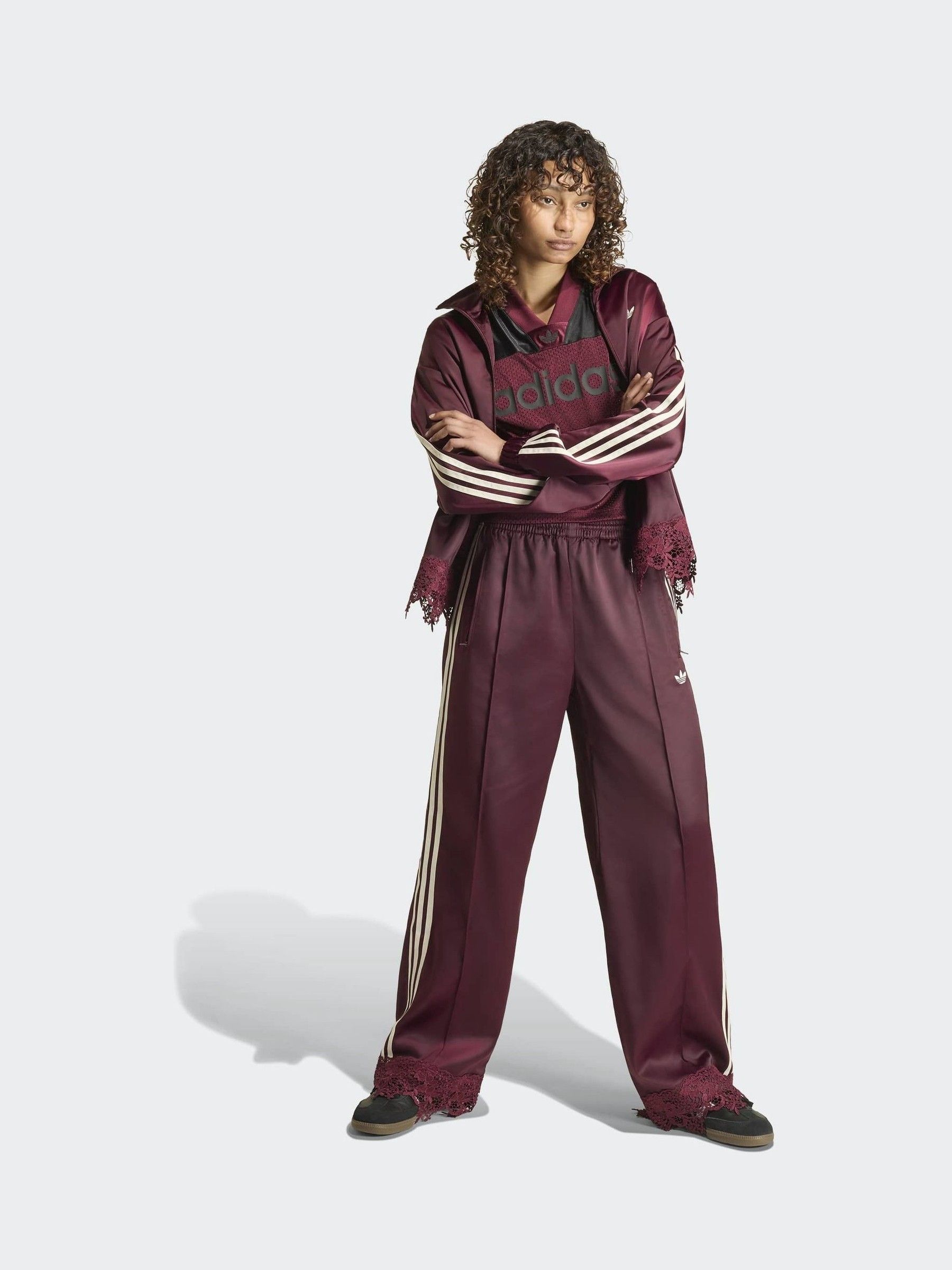 Buy adidas Originals Maroon Red Firebird Satin Lace Trim Track