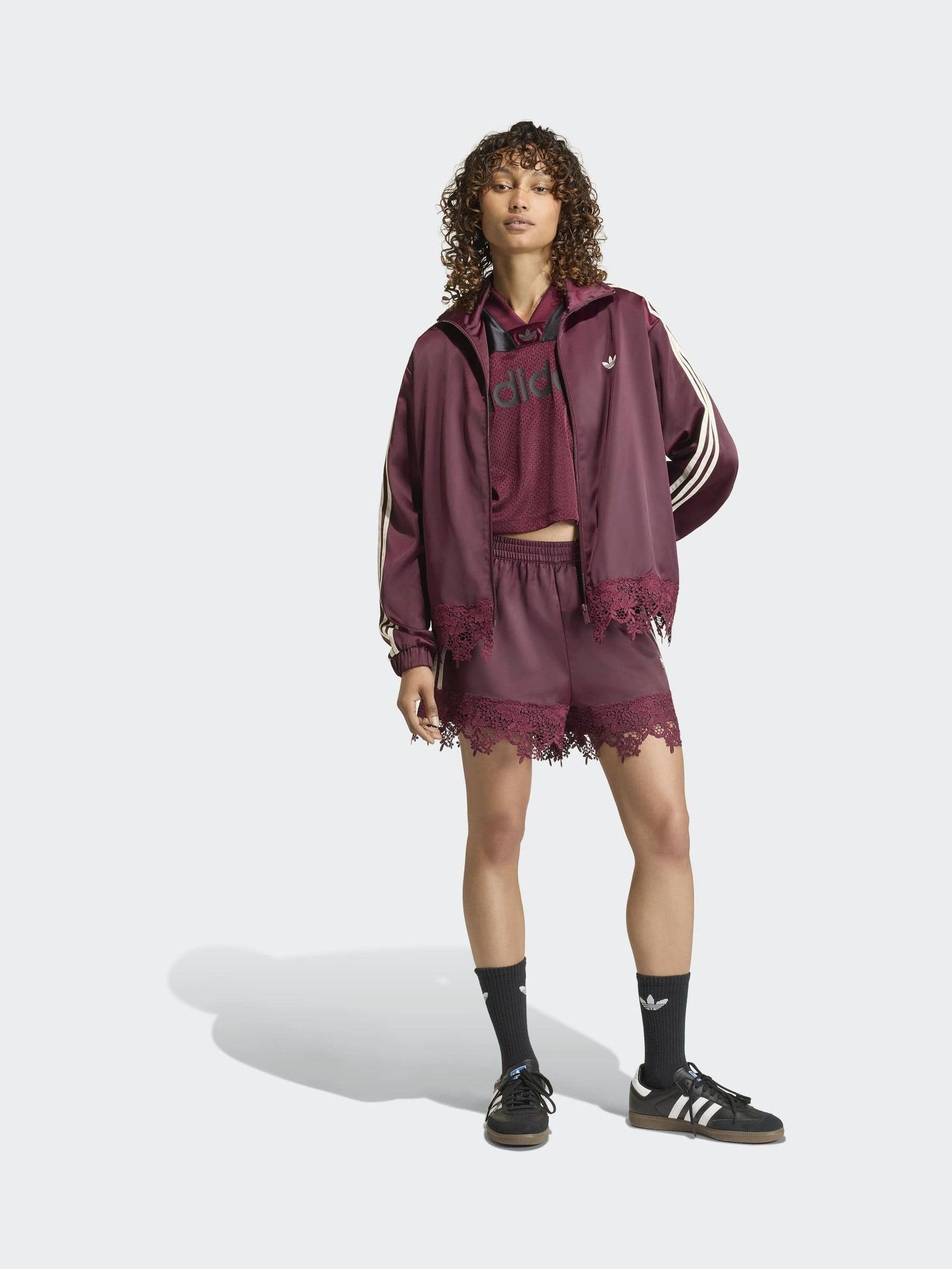 Buy adidas Originals Maroon Red Firebird Satin Lace Trim Track Top