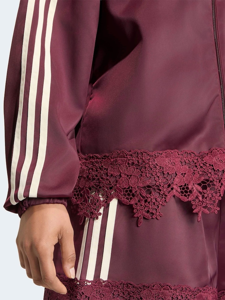 adidas Originals Maroon Red Firebird Satin Lace Trim Track Top Jacket - Image 5 of 5