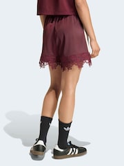 adidas Originals Maroon Red Firebird Satin Lace Trim Shorts - Image 2 of 6