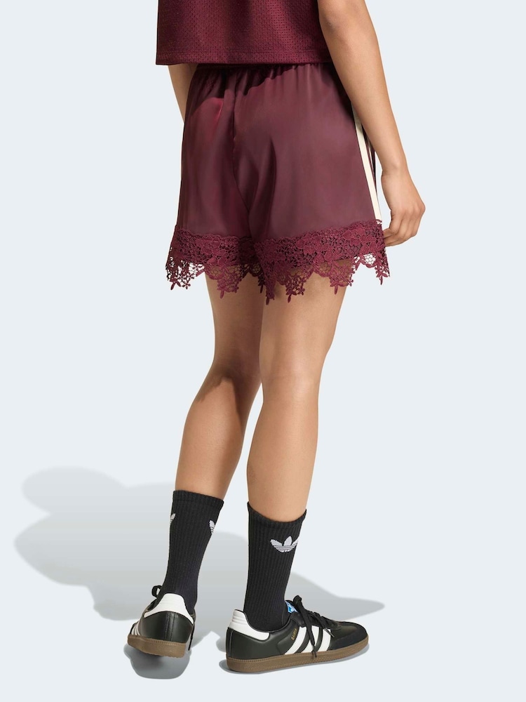 adidas Originals Maroon Red Firebird Satin Lace Trim Shorts - Image 2 of 6