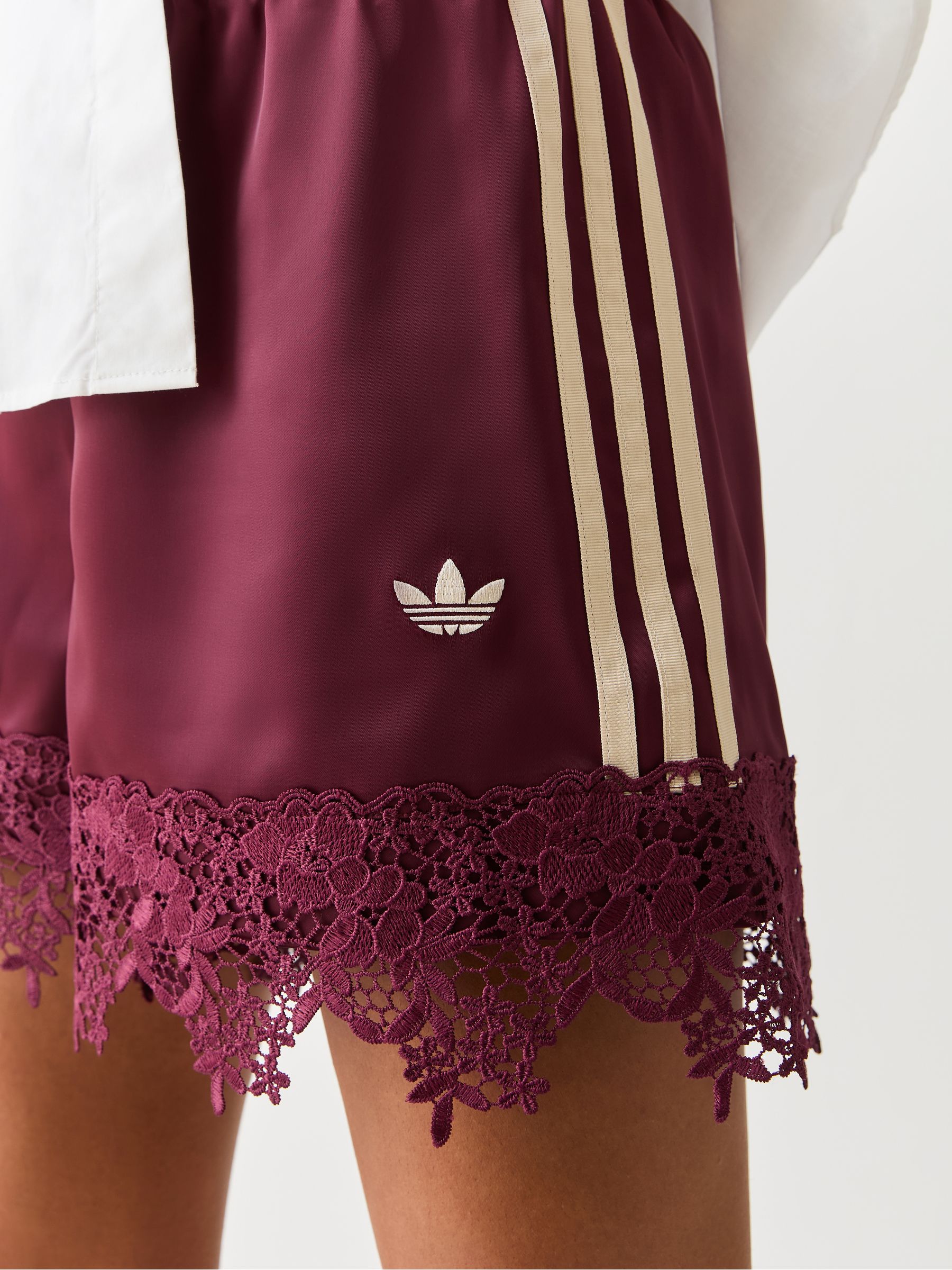 Buy adidas Originals Maroon Red Firebird Satin Lace Trim Shorts