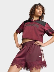 adidas Originals Maroon Red Firebird Satin Lace Trim Shorts - Image 4 of 6