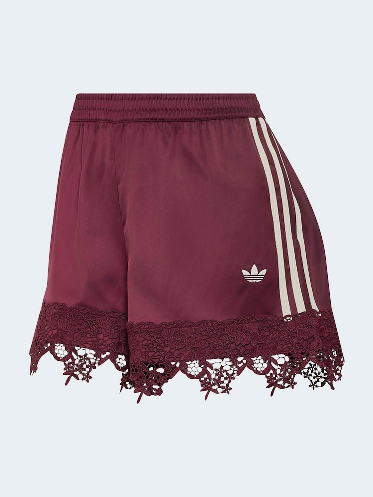 adidas Originals Maroon Red Firebird Satin Lace Trim Shorts - Image 6 of 6