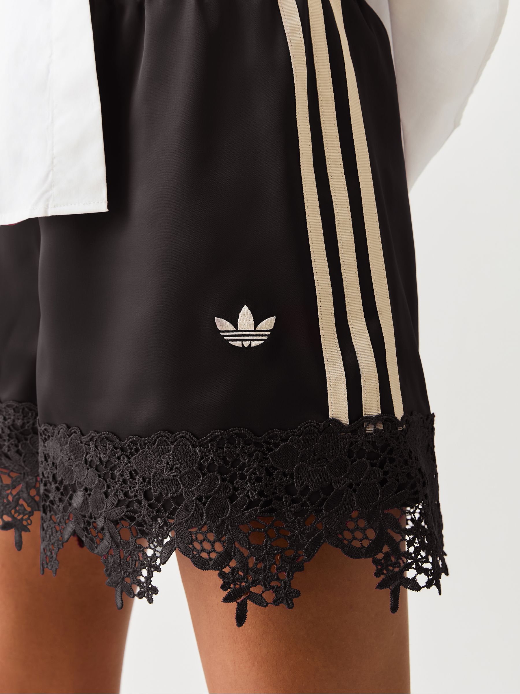 Buy adidas Originals Black Firebird Satin Lace Trim Shorts from