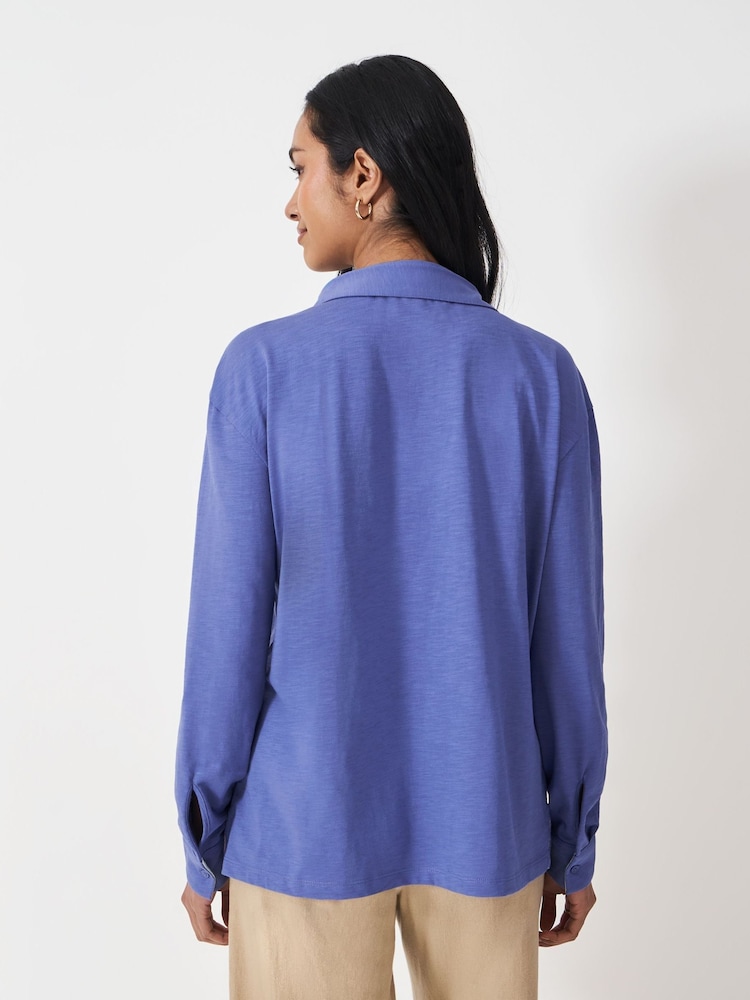 Crew Clothing Company Blue Blue Flip Collar Slub Top - Image 2 of 5