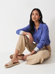 Crew Clothing Company Blue Blue Flip Collar Slub Top - Image 3 of 5