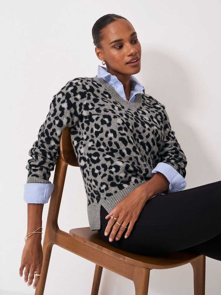 Crew Clothing Grey Crew Leopard Jumper - Image 2 of 6