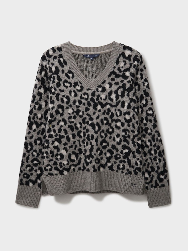 Crew Clothing Grey Crew Leopard Jumper - Image 6 of 6