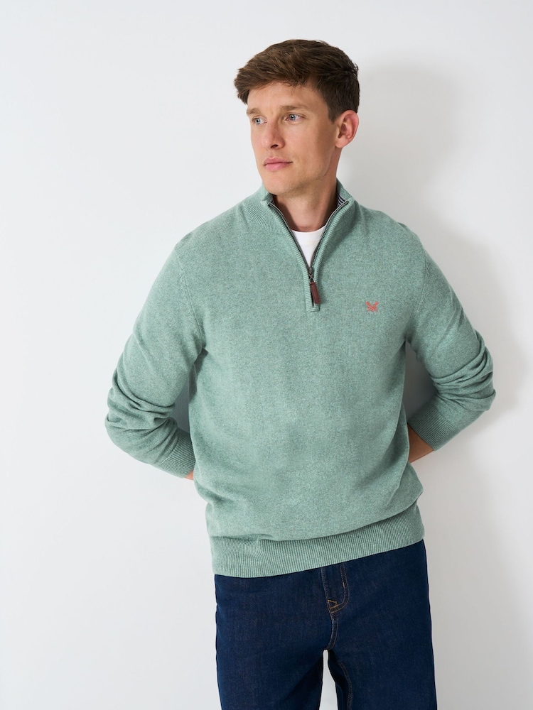 Crew Clothing Green Classic Half Zip Jumper - Image 1 of 5