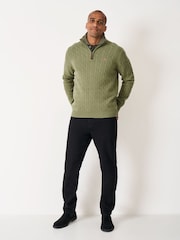 Crew Clothing Green Lambswool Cable Half Zip Sweater - Image 3 of 5