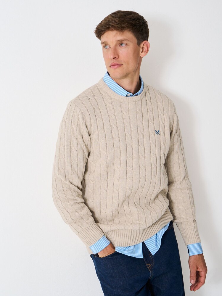 Crew Clothing Natural Oarsman Cable Crew Jumper - Image 1 of 5
