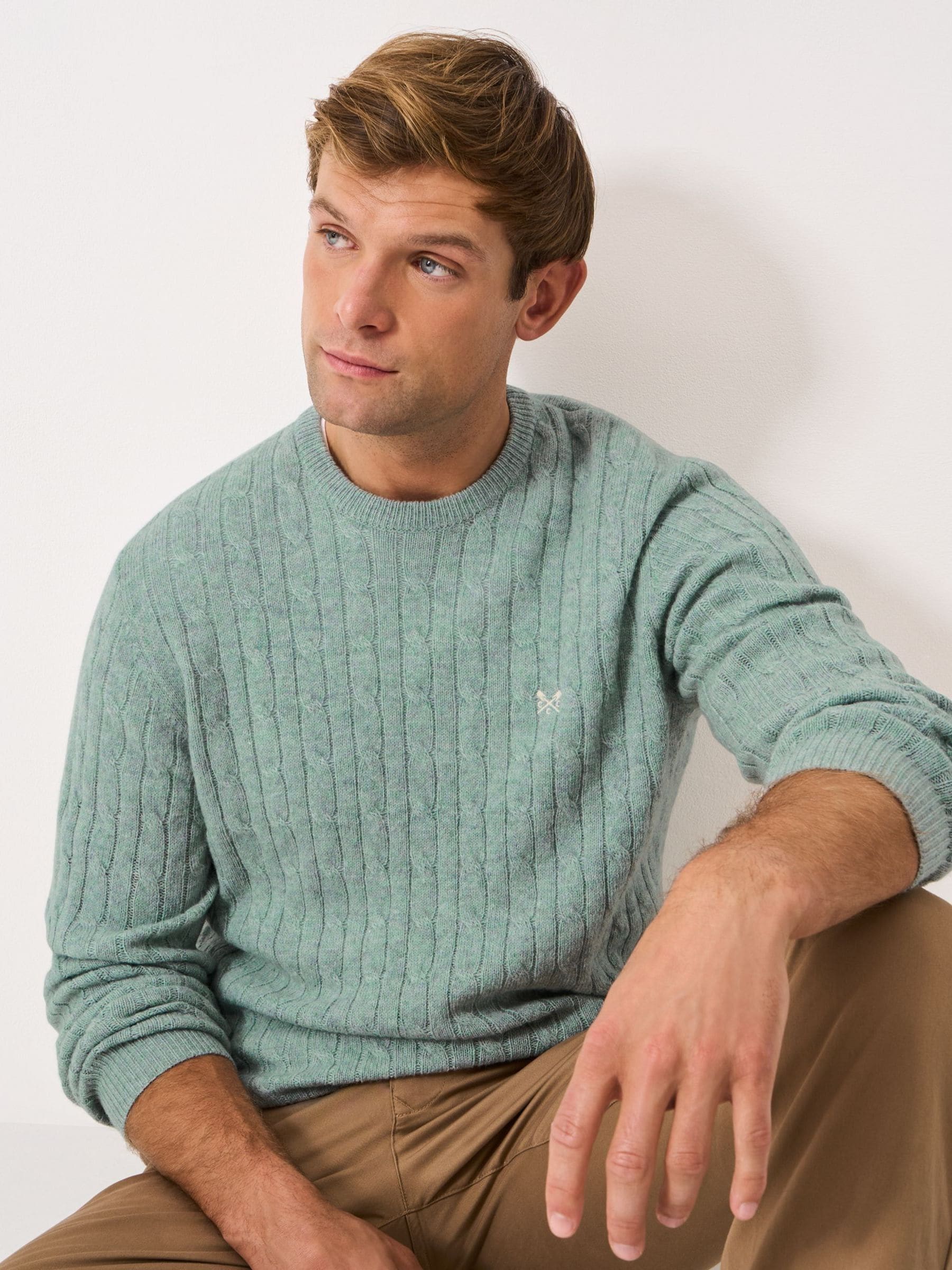 Buy Crew Clothing Blue Cable Crew Neck Jumper from Next Oman