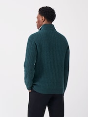 Crew Clothing Green Lambswool Cable Half Zip Sweater - Image 2 of 5