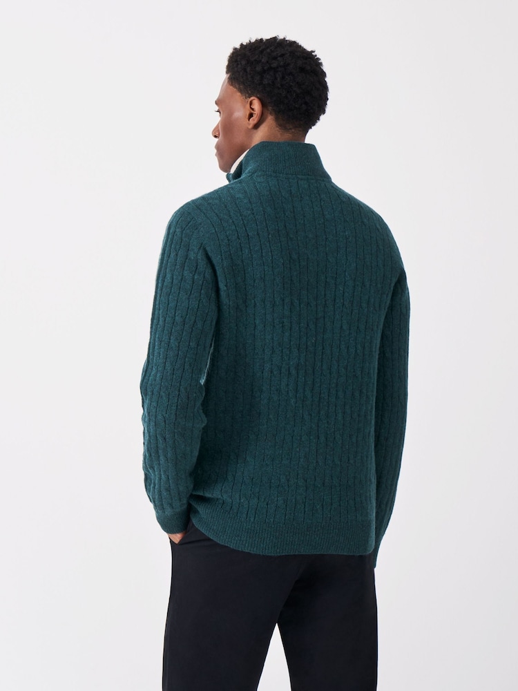 Crew Clothing Green Lambswool Cable Half Zip Sweater - Image 2 of 5