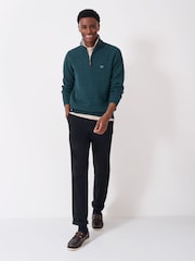 Crew Clothing Green Lambswool Cable Half Zip Sweater - Image 4 of 5