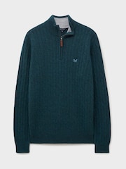 Crew Clothing Green Lambswool Cable Half Zip Sweater - Image 5 of 5