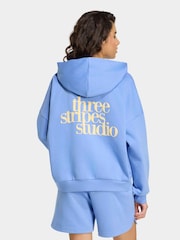 Blau - adidas 3-Stripe Studio Fleece Hoodie - Bild 2 von 6