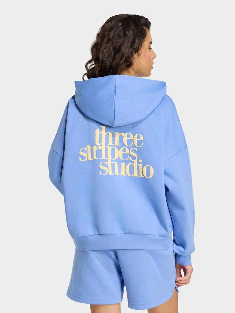 Blau - adidas 3-Stripe Studio Fleece Hoodie - Bild 2 von 6