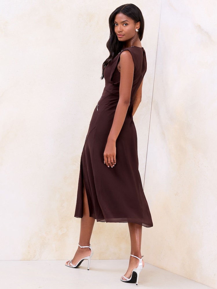 Lipsy Navy Polka Dot Square Neck Ruched Midi Dress - Image 2 of 5 Lipsy Navy Polka Dot Square Neck Ruched Midi Dress - Image 2 of 5