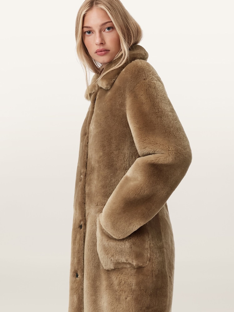 AllSaints Brown Serra Shearling Coat - Image 2 of 9
