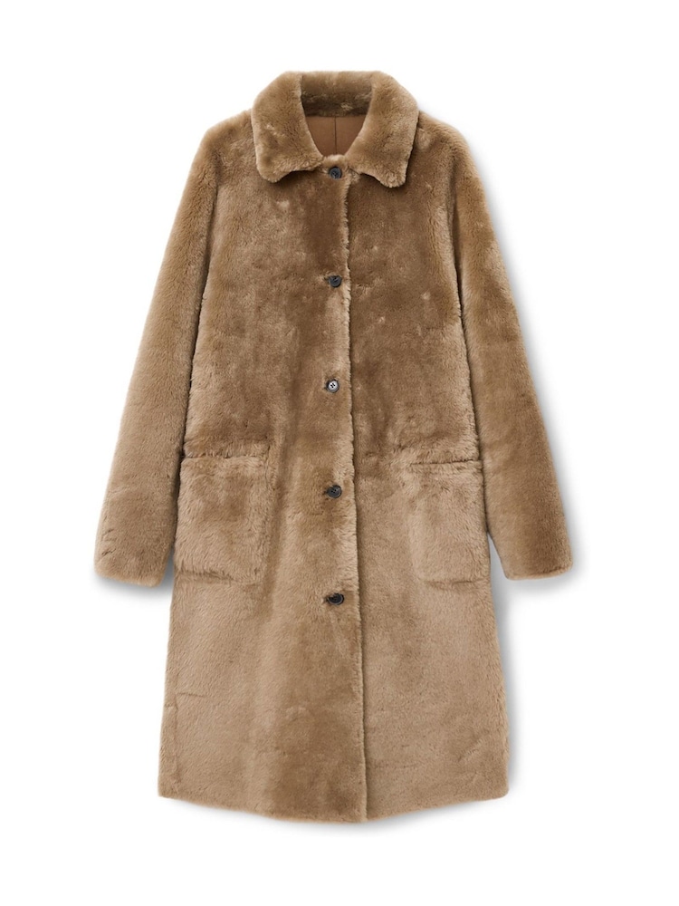AllSaints Brown Serra Shearling Coat - Image 9 of 9