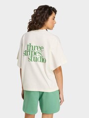 adidas White 3-Stripe Studio Oversize Graphic T-Shirt - Image 2 of 6