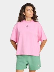 adidas Pink 3-Stripe Studio Oversize Graphic T-Shirt - Image 1 of 6