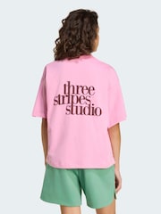 adidas Pink 3-Stripe Studio Oversize Graphic T-Shirt - Image 2 of 6