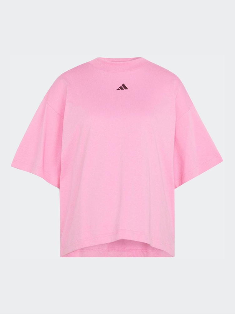 adidas Pink 3-Stripe Studio Oversize Graphic T-Shirt - Image 6 of 6