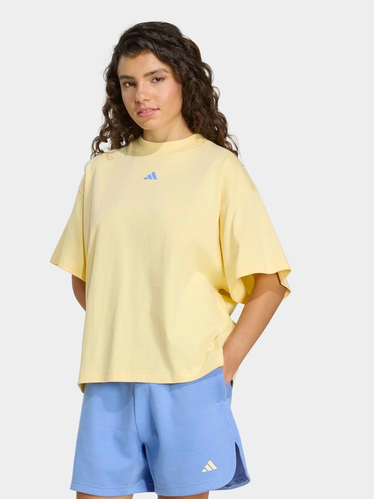 adidas Yellow 3-Stripe Studio Oversize Graphic T-Shirt - Image 1 of 6