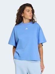 adidas Blue 3-Stripe Studio Oversize Graphic T-Shirt - Image 1 of 6