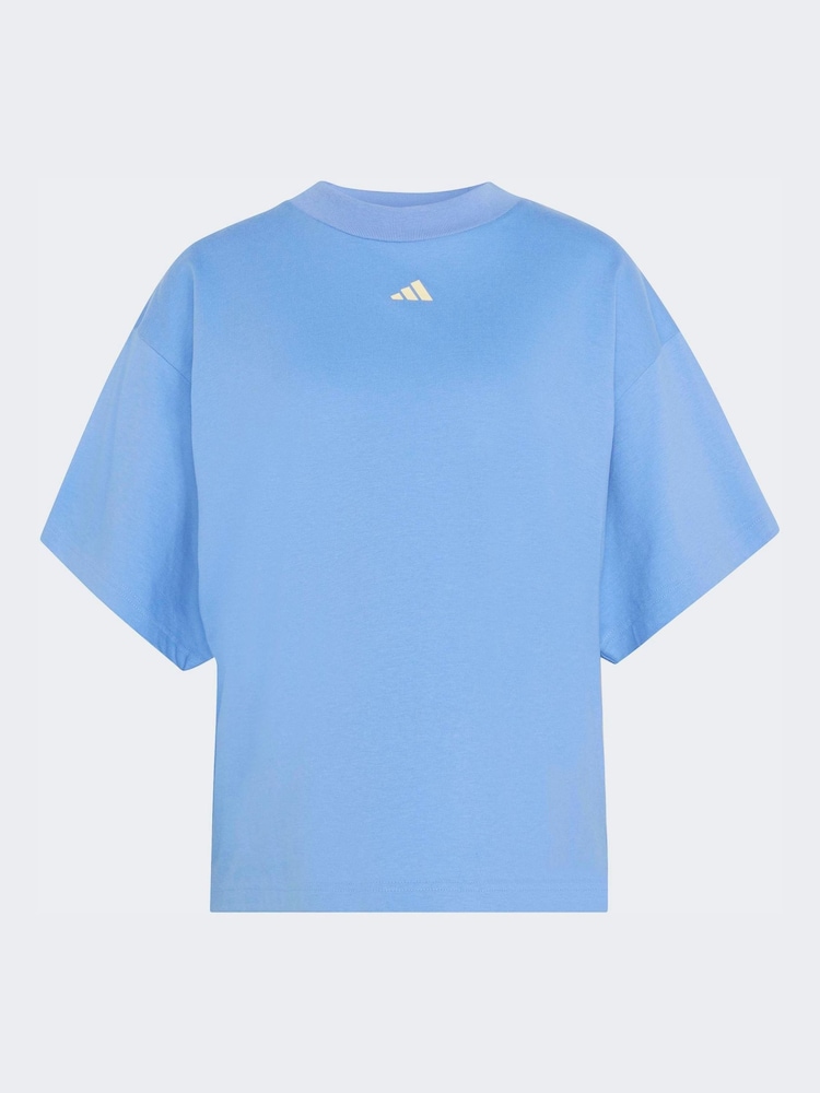 adidas Blue 3-Stripe Studio Oversize Graphic T-Shirt - Image 6 of 6