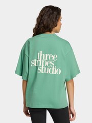 adidas Green 3-Stripe Studio Oversize Graphic T-Shirt - Image 2 of 6