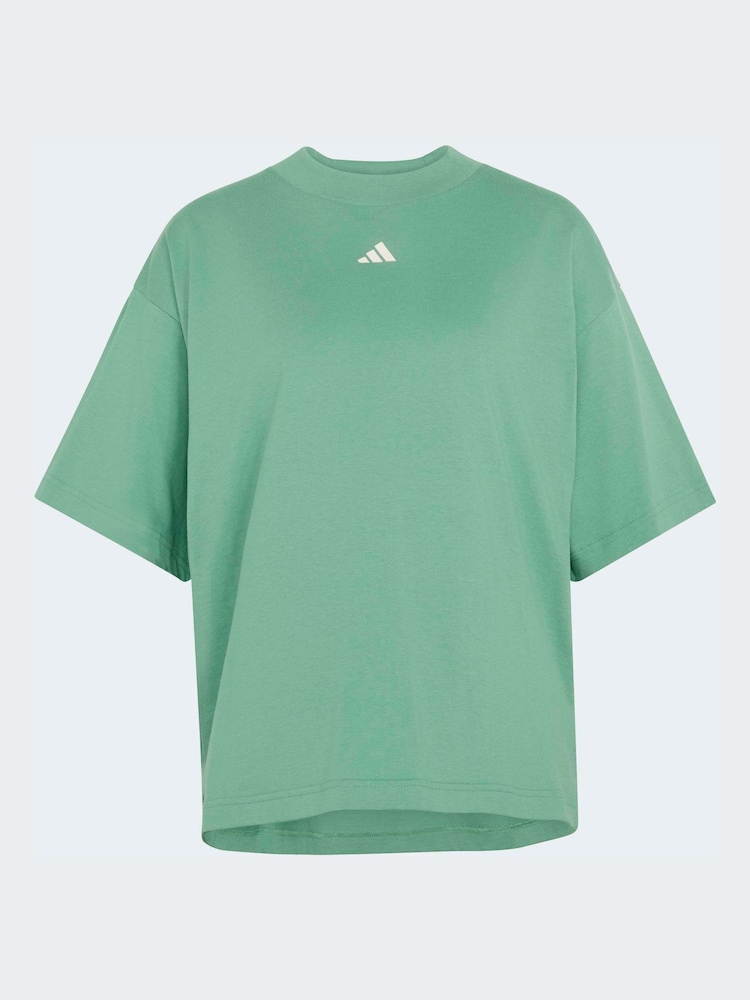 adidas Green 3-Stripe Studio Oversize Graphic T-Shirt - Image 6 of 6