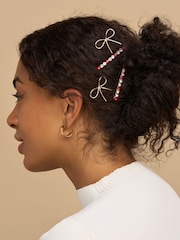 Kitsch Metal Gemstone and Bow Bobby Pins 4 Piece Set - Image 5 of 5