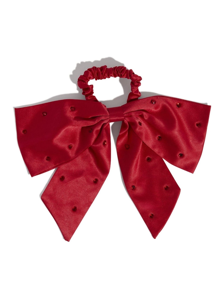 Kitsch Satin Rhinestone Bow Scrunchie - Image 2 of 5