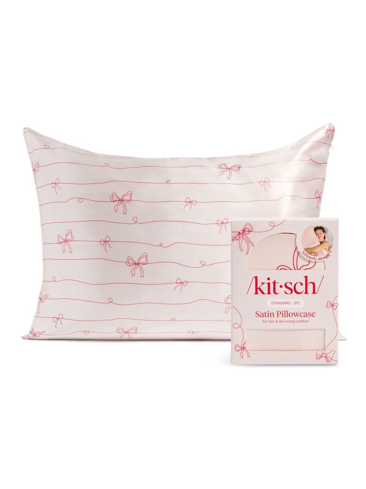 Kitsch Standard Satin Pillowcase - Striped Bows - Image 1 of 5