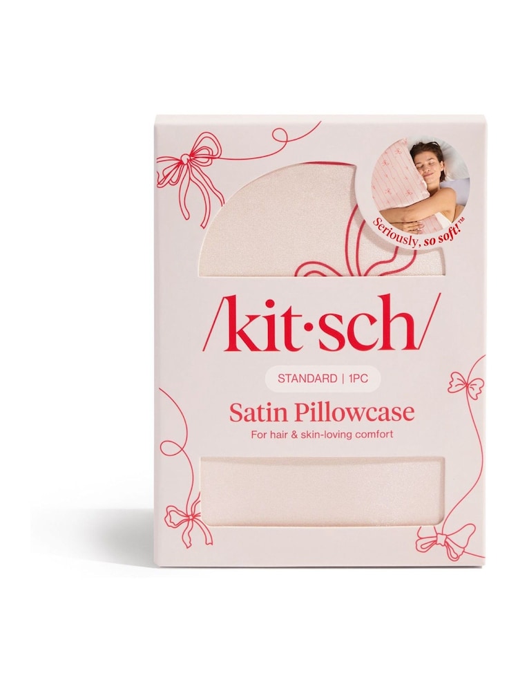 Kitsch Standard Satin Pillowcase - Striped Bows - Image 2 of 5