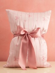 Kitsch Standard Satin Pillowcase - Striped Bows - Image 4 of 5