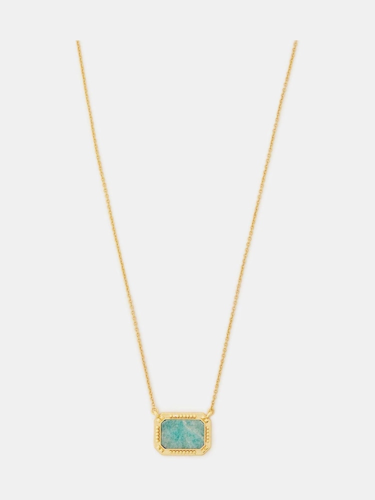 Accessorize Gold Plated 14ct Amazonite Slice Pendant Necklace - Image 2 of 4 Accessorize Gold Plated 14ct Amazonite Slice Pendant Necklace - Image 2 of 4