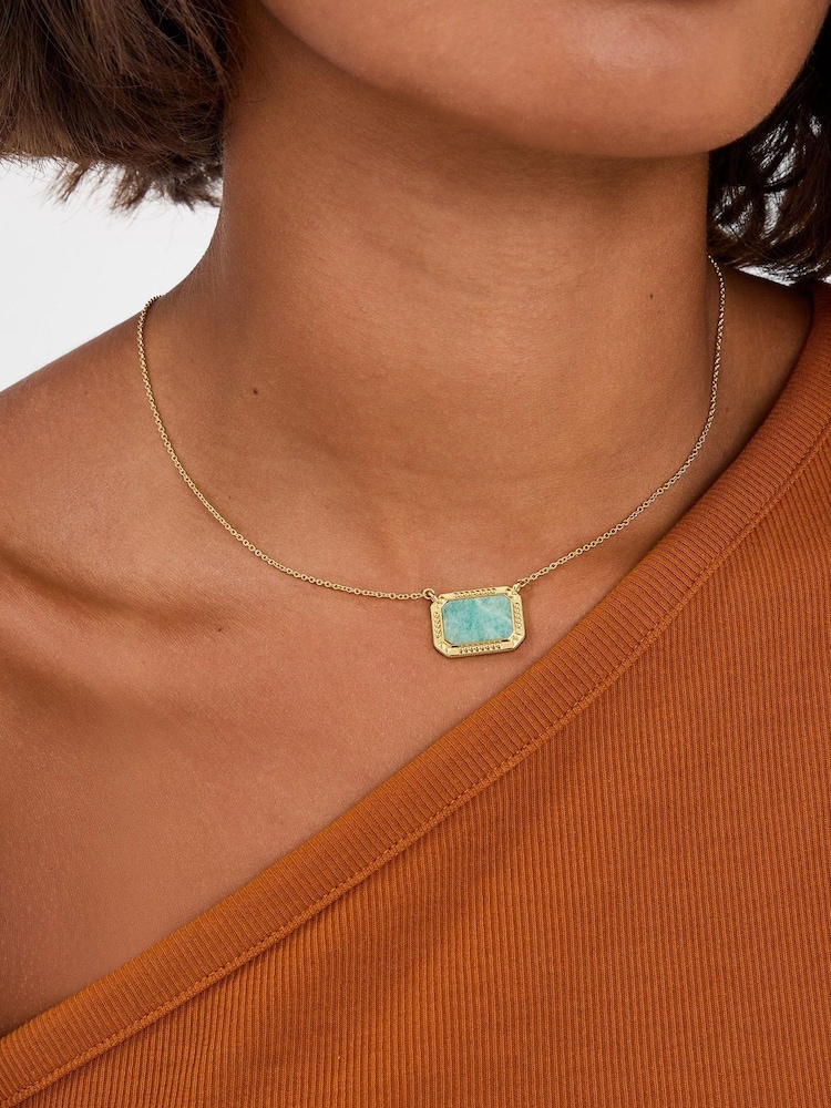 Accessorize Gold Plated 14ct Amazonite Slice Pendant Necklace - Image 4 of 4 Accessorize Gold Plated 14ct Amazonite Slice Pendant Necklace - Image 4 of 4