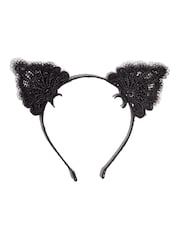 Kitsch Lace Headband and Mask Set Black Cat - Image 3 of 5