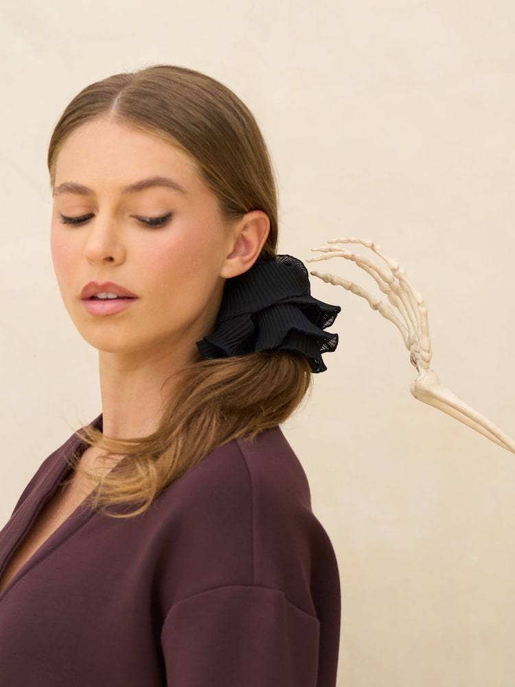 Kitsch Pleated Scrunchie Halloween Black - Image 3 of 3 Kitsch Pleated Scrunchie Halloween Black - Image 3 of 3