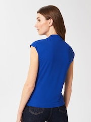 Hobbs Blue Maeve Button Neck Top - Image 2 of 4