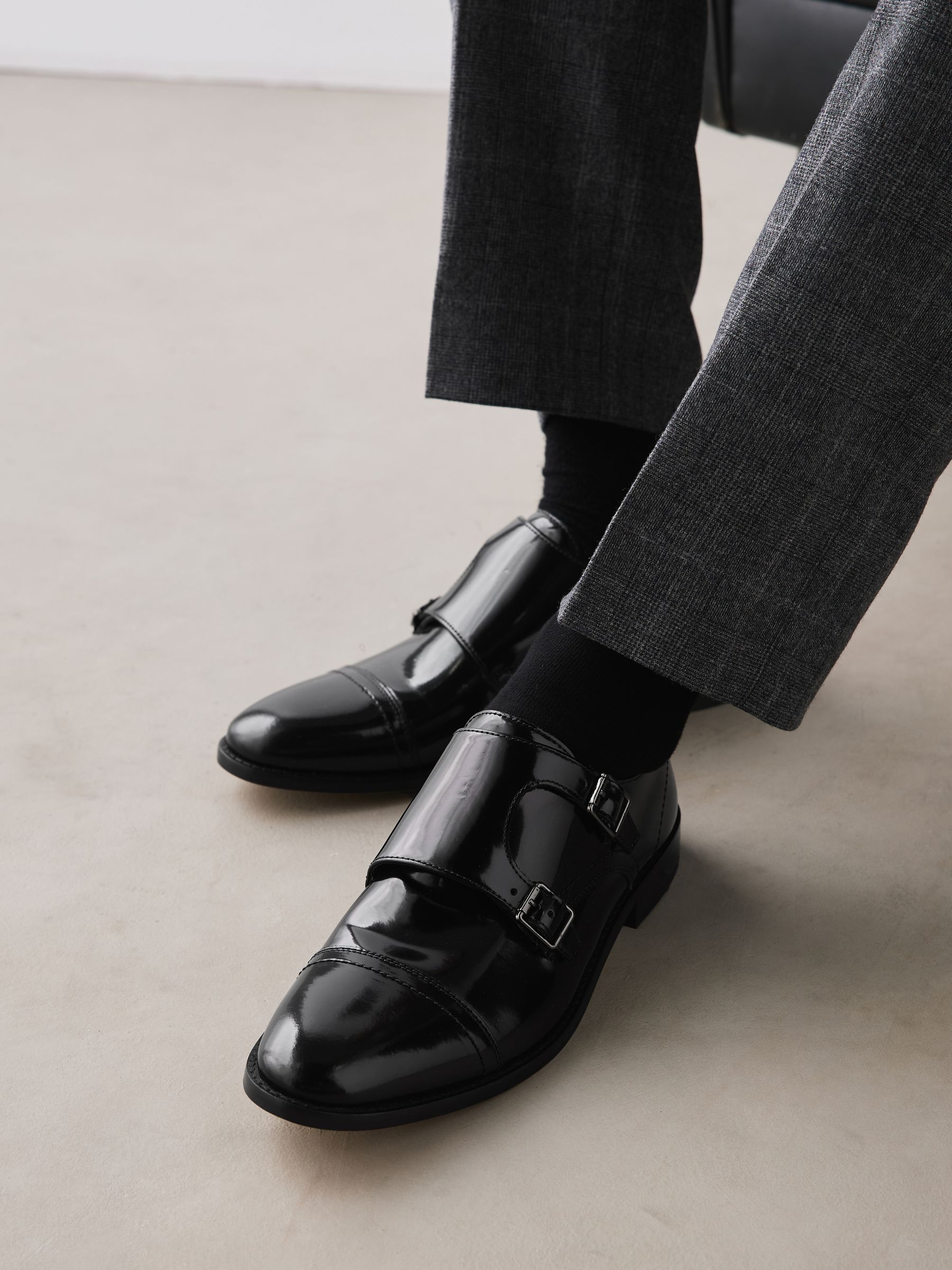 Buy Black Hi-shine Double Monk Shoes from Next USA