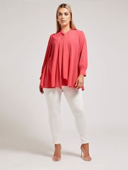 Yours Curve Pink Tie-Neck Gather Blouse - Image 2 of 5