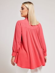 Yours Curve Pink Tie-Neck Gather Blouse - Image 3 of 5