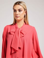 Yours Curve Pink Tie-Neck Gather Blouse - Image 4 of 5