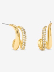 Jon Richard Gold Plated Polished and Pave Double Row Hoop Earrings - Image 2 of 2